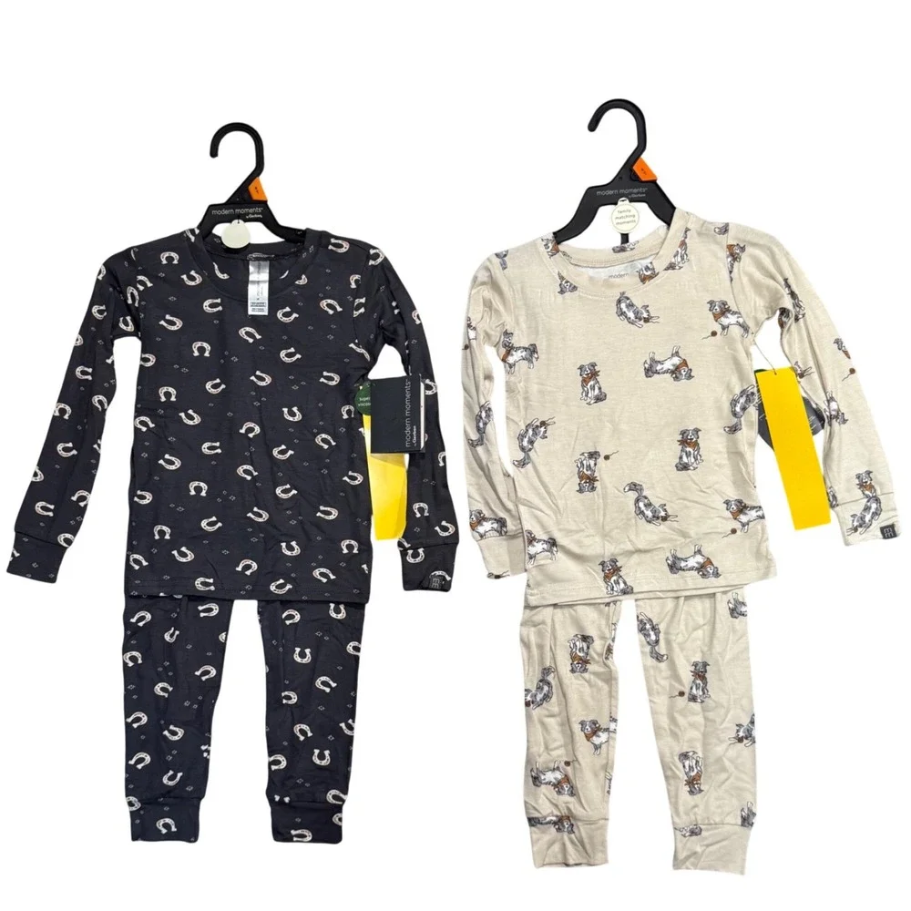 Bamboo Viscose Toddler Pajamas 2 Pair Horses Dogs Viscose 4T NWT Modern Moments